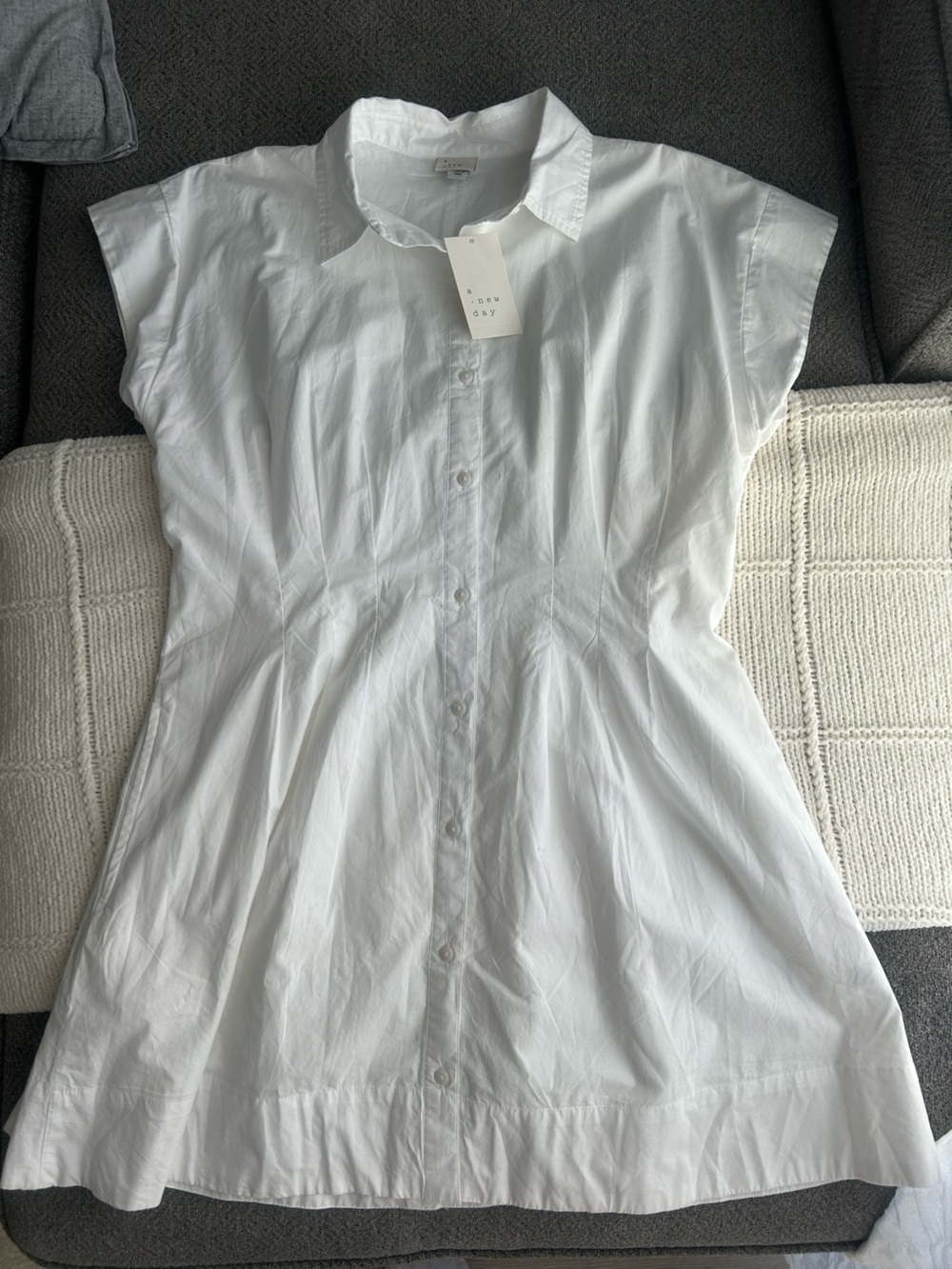a new day White Button-Front Cap Sleeve Shirt